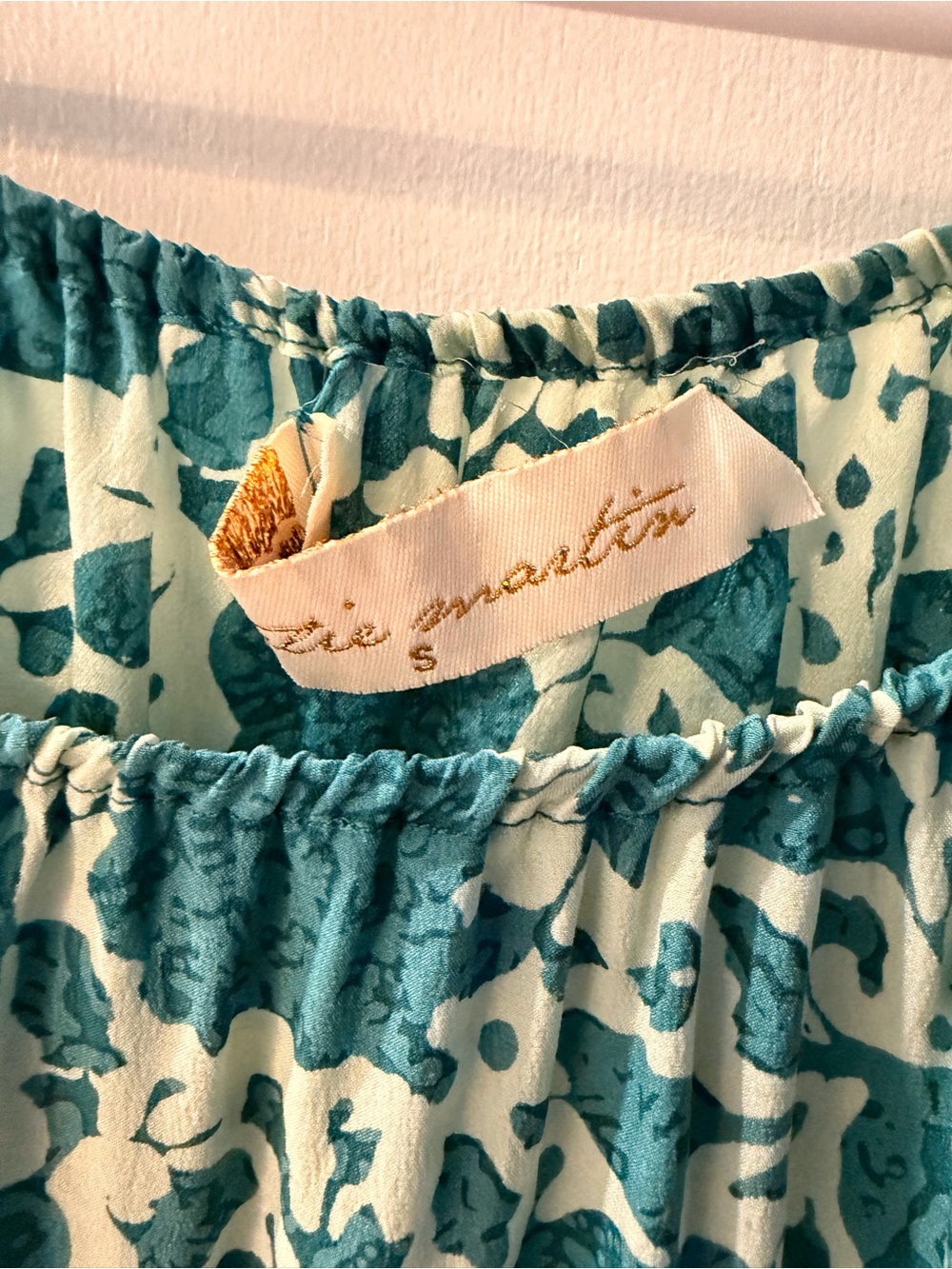 Natalie Martin Teal Floral Peasant Top - 100% Silk - Picture 2 of 4